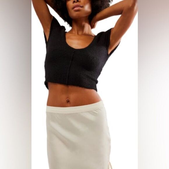 Free People Keep Me Warm Crop Top In Black - Picture 1 of 3